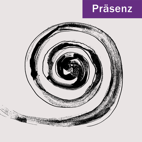Eine gemalte Spirale aus Tusche mit lebendigen Strukturen